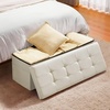 image:imageVEVOR Foldable Storage Ottoman Bench End of Bed Bench with Side Bags Folding Upholstered Storage Chest Supports 660 lbs Linen Bed Ottoman with Large Space for Living Room Bedroom Entryway BeigeBeige