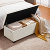 image:imageVEVOR Foldable Storage Ottoman Bench End of Bed Bench with Side Bags Folding Upholstered Storage Chest Supports 660 lbs Linen Bed Ottoman with Large Space for Living Room Bedroom Entryway BeigeBeige
