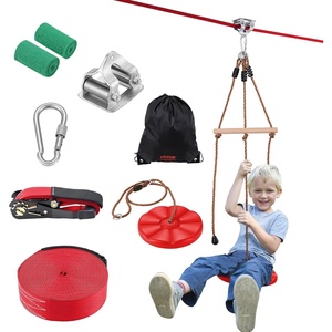 image:imageVEVOR Zipline Kit for Kids and Adult 52 ft Zip Line Kits Up to 330 lb Backyard Outdoor Quick Setup Zipline Playground Entertainment with Zipline Nylon Safety Harness Seat and HandlebarRed65 ft