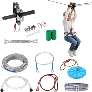 image:imageVEVOR Zipline Kit for Kids and Adult 52 ft Zip Line Kits Up to 330 lb Backyard Outdoor Quick Setup Zipline Playground Entertainment with Zipline Nylon Safety Harness Seat and HandlebarBlue120 ft