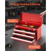 image:imageVEVOR Metal Tool Box 205inch Portable Metal Tool Box with 3 Drawers Small Tool Chest with EVA Liners Ball Bearing Slide Drawers Locking amp Powder Coated Finish MultiFunction Tool Organizer Red