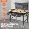 image:imageVEVOR Workbench Adjustable Height 28395 Work Bench for Garage Oak Plank amp Carbon Steel Heavy Duty Workbench 2000lbs Weight Capacity top Size 48x24 Hardwood Workbench 3m Cable 30 Hooks Blackadjustable