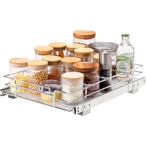 image:imageVEVOR 155 Wx21 Dx35 H Pull Out Cabinet Organizer Heavy Duty Slide Out Pantry Shelves ChromePlated Steel Roll Out Drawers Storage for Home Under Sink 17 Wx22 Dx7 H Install Size for Cabinet125Wx165D