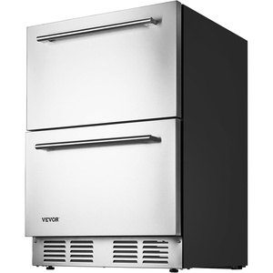image:imageVEVOR 24 Inch Under Counter Drawer Refrigerator Stainless Steel Dual Drawer Fridge with Temperature Control Outdoor Refrigerator with Powerful Compressor amp LED Display Fit for Home Office etc