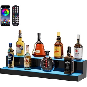 image:imageVEVOR LED Lighted Liquor Bottle Display 3 Tiers 30 Inches Supports USB Illuminated Home Bar Shelf with RF Remote amp App Control 7 Static Colors 14 H Timing Acrylic Lighted Shelf for 24 Bottles2 Tiers 30 Inches