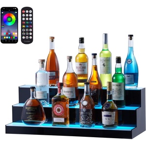 image:imageVEVOR LED Lighted Liquor Bottle Display 3 Tiers 30 Inches Supports USB Illuminated Home Bar Shelf with RF Remote amp App Control 7 Static Colors 14 H Timing Acrylic Lighted Shelf for 24 Bottles3 Tiers 30 Inches