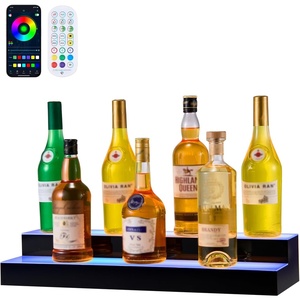 image:imageVEVOR LED Lighted Liquor Bottle Display 3 Tiers 30 Inches Supports USB Illuminated Home Bar Shelf with RF Remote amp App Control 7 Static Colors 14 H Timing Acrylic Lighted Shelf for 24 Bottles2 Tiers 24 Inches