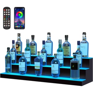 image:imageVEVOR LED Lighted Liquor Bottle Display 3 Tiers 30 Inches Supports USB Illuminated Home Bar Shelf with RF Remote amp App Control 7 Static Colors 14 H Timing Acrylic Lighted Shelf for 24 Bottles3 Tiers 40 Inches