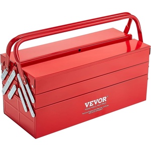 image:imageVEVOR Metal Tool Box 14inch 2Tier 3Tray Portable Folding Tool Chest Organizer with Handle amp Lock Hole Powder Coated Steel Cantilever Toolbox for Household Factory Warehouse Repair Shop Red3 Tier5 Tray