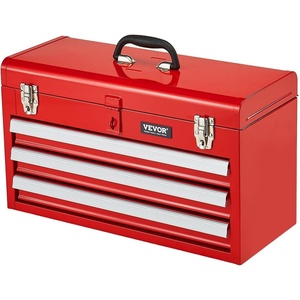 image:imageVEVOR Metal Tool Box 205inch Portable Metal Tool Box with 3 Drawers Small Tool Chest with EVA Liners Ball Bearing Slide Drawers Locking amp Powder Coated Finish MultiFunction Tool Organizer Red