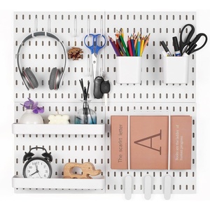 image:imageVEVOR Pegboard Combination Kit 11 x 11 Plastic Pegboard 4 Panels Peg Board Wall Organizer Kit with Accessories for Garage Tool Storage Kitchen Living Room Craft Room Office Bathroom Home White