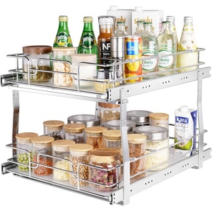 image:imageVEVOR Pull Out Cabinet Organizer 14 Wx212 Dx152 H Heavy 2 Tier Duty Slide Out Pantry Shelves ChromePlated Steel Roll Out Drawer for Under Sink 155 Wx225 Dx19 H Install Size for Cabinet17Wx212Dx152H