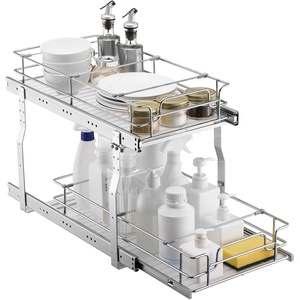 image:imageVEVOR Pull Out Cabinet Organizer 14 Wx212 Dx152 H Heavy 2 Tier Duty Slide Out Pantry Shelves ChromePlated Steel Roll Out Drawer for Under Sink 155 Wx225 Dx19 H Install Size for Cabinet12W x 21Dx152H