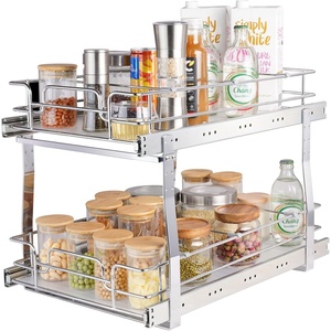 image:imageVEVOR Pull Out Cabinet Organizer 14 Wx212 Dx152 H Heavy 2 Tier Duty Slide Out Pantry Shelves ChromePlated Steel Roll Out Drawer for Under Sink 155 Wx225 Dx19 H Install Size for Cabinet14Wx212Dx152H