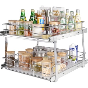 image:imageVEVOR Pull Out Cabinet Organizer 14 Wx212 Dx152 H Heavy 2 Tier Duty Slide Out Pantry Shelves ChromePlated Steel Roll Out Drawer for Under Sink 155 Wx225 Dx19 H Install Size for Cabinet20Wx212Dx152H