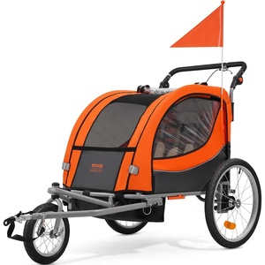 image:imageVEVOR Bike Trailer for Toddlers Kids Single amp Double Seat Options 2in1 Canopy Carrier with Strong Frame Converts to Stroller Tow Behind Foldable Child Bicycle Trailer with Universal Coupler100lb W20in Wheel