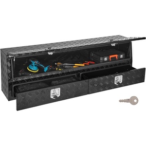 image:imageVEVOR Contractor Truck Tool Box 72 x 21 x 13 in Black Tread Aluminum TopSider Toolbox with Two Lower Drawers Flip Up Door WeatherResistant Heavy Duty Storage Box with Latch for Truck Bed Pickup72 x 21 x 13 in