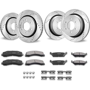 image:imageVEVOR Front and Rear Brake Kit Compatible with 20072017 Jeep Wrangler Drilled and Slotted Brake Rotors Ceramic Brake Pads Replacement 119 Front Rotors 124 Rear RotorsS54153  S54186