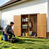 image:imageVEVOR Outdoor Storage Shed 3386 x 374 Wood amp Metal Garden Tool Shed with Lockable Doors amp Sloped Roof Waterproof Outside Storage Cabinet with Shelf amp Floor for Backyard Patio Lawn BlackBrown50Lx 17Wx 64H  Standard