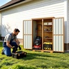 image:imageVEVOR Outdoor Storage Shed 3386 x 374 Wood amp Metal Garden Tool Shed with Lockable Doors amp Sloped Roof Waterproof Outside Storage Cabinet with Shelf amp Floor for Backyard Patio Lawn BlackBrown46Lx 18Wx 68H  Standard