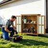 image:imageVEVOR Outdoor Storage Shed 3386 x 374 Wood amp Metal Garden Tool Shed with Lockable Doors amp Sloped Roof Waterproof Outside Storage Cabinet with Shelf amp Floor for Backyard Patio Lawn BlackBrown32Lx 13Wx 40H  Standard