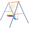 image:imageVEVOR Swing Sets for Backyard with 1 Saucer Swing Seat 2 Belt Swing Seats 600lbs Load Capacity Swing Set Heavy Duty AFrame Metal Swing Stand and Adjustable Rope Swingset Outdoor for Kids2Seat