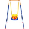 image:imageVEVOR Swing Sets for Backyard with 1 Saucer Swing Seat 2 Belt Swing Seats 600lbs Load Capacity Swing Set Heavy Duty AFrame Metal Swing Stand and Adjustable Rope Swingset Outdoor for KidsPlastic Seat with 4 Sandbags