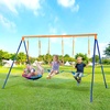 image:imageVEVOR Swing Sets for Backyard with 1 Saucer Swing Seat 2 Belt Swing Seats 600lbs Load Capacity Swing Set Heavy Duty AFrame Metal Swing Stand and Adjustable Rope Swingset Outdoor for KidsSaucer  2 Belt