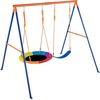image:imageVEVOR Swing Sets for Backyard with 1 Saucer Swing Seat 2 Belt Swing Seats 600lbs Load Capacity Swing Set Heavy Duty AFrame Metal Swing Stand and Adjustable Rope Swingset Outdoor for Kids2Seat