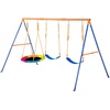 image:imageVEVOR Swing Sets for Backyard with 1 Saucer Swing Seat 2 Belt Swing Seats 600lbs Load Capacity Swing Set Heavy Duty AFrame Metal Swing Stand and Adjustable Rope Swingset Outdoor for KidsSaucer  2 Belt