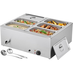 image:imageVEVOR 110V 6Pan Commercial Food Warmer 1200W Electric Steam Table 15cm6inch Deep Stainless Steel Buffet Bain Marie 48 Quart for Restaurants