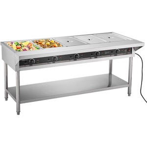 image:imageVEVOR 4Pan Commercial Food Warmer Electric Steam Table with Independent Temperature Control 450W x 4 Stainless Steel Buffet Catering Food Warmer with Undershelf and Workspace for Restaurant5x11Pan  120 Qt