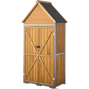 image:imageVEVOR Outdoor Storage Shed 3386 x 374 Wood amp Metal Garden Tool Shed with Lockable Doors amp Sloped Roof Waterproof Outside Storage Cabinet with Shelf amp Floor for Backyard Patio Lawn BlackBrown30Lx 17Wx 67H  SlopedRoof