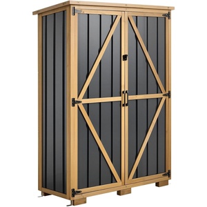 image:imageVEVOR Outdoor Storage Shed 3386 x 374 Wood amp Metal Garden Tool Shed with Lockable Doors amp Sloped Roof Waterproof Outside Storage Cabinet with Shelf amp Floor for Backyard Patio Lawn BlackBrown46Lx 18Wx 68H  Standard