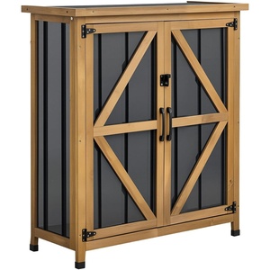 image:imageVEVOR Outdoor Storage Shed 3386 x 374 Wood amp Metal Garden Tool Shed with Lockable Doors amp Sloped Roof Waterproof Outside Storage Cabinet with Shelf amp Floor for Backyard Patio Lawn BlackBrown32Lx 13Wx 40H  Standard
