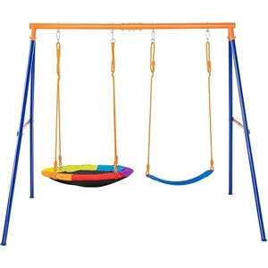 image:imageVEVOR Swing Sets for Backyard with 1 Saucer Swing Seat 2 Belt Swing Seats 600lbs Load Capacity Swing Set Heavy Duty AFrame Metal Swing Stand and Adjustable Rope Swingset Outdoor for Kids2Seat
