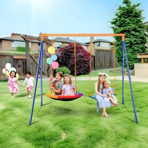 image:imageVEVOR Swing Sets for Backyard with 1 Saucer Swing Seat 2 Belt Swing Seats 600lbs Load Capacity Swing Set Heavy Duty AFrame Metal Swing Stand and Adjustable Rope Swingset Outdoor for KidsSaucer  1 Belt