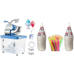 image:imageVEVOR 300W Ice Crusher 440LBSH with 100 Count 6oz Snow Cone Cups and 100 8 Neon Spoon Straws