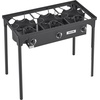 image:imageVEVOR 2 Burner Outdoor Propane Gas Stove 150000 BTU Propane LPG Gas Camping Stove Heavyduty Carbon Steel Outdoor Cooker with 2 Wheels amp 20 PSI Regulator amp Hose for BBQ Camp Home Patio BackyardBlack