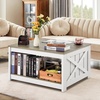 image:imageVEVOR 315 Farmhouse Coffee Table Square Coffee Table with Open Storage Compartment Wooden Rustic Cocktail Table for Living Room Bedroom Apartment Studio Grey amp WhiteWhite