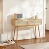 image:imageVEVOR Rattan Console Table with 3 Storage Drawers Rattan Entryway Table with Natural Rattan Sliding Door Console Sofa Table for Living Room Study Entryway Or TV Wall Natural2 Drawers