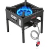image:imageVEVOR 2 Burner Outdoor Propane Gas Stove 150000 BTU Propane LPG Gas Camping Stove Heavyduty Carbon Steel Outdoor Cooker with 2 Wheels amp 20 PSI Regulator amp Hose for BBQ Camp Home Patio BackyardBlack