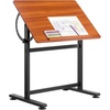 image:imageVEVOR Drafting Table Adjustable 090 Tilt Drawing Desk Portable Artist Table with Black HFrame and Brown Desktop Wooden Painting Desk Craft Workstation for Reading Writing Crafting Meeting