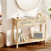 image:imageVEVOR Rattan Console Table with 3 Storage Drawers Rattan Entryway Table with Natural Rattan Sliding Door Console Sofa Table for Living Room Study Entryway Or TV Wall Natural2 DrawersRectangular