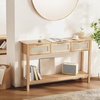 image:imageVEVOR Rattan Console Table with 3 Storage Drawers Rattan Entryway Table with Natural Rattan Sliding Door Console Sofa Table for Living Room Study Entryway Or TV Wall Natural3 Drawers
