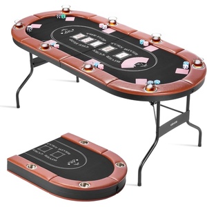 image:imageVEVOR 10 Player Poker Table Foldable Portable Folding Card Board Game Table Casino Leisure Table Blackjack Texas Holdem Table with Padded Rails and Stainless Steel Cup HoldersBlue 84 inBlackbrown