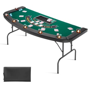 image:imageVEVOR 10 Player Poker Table Foldable Portable Folding Card Board Game Table Casino Leisure Table Blackjack Texas Holdem Table with Padded Rails and Stainless Steel Cup HoldersBlue 84 inGreen