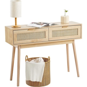 image:imageVEVOR Rattan Console Table with 3 Storage Drawers Rattan Entryway Table with Natural Rattan Sliding Door Console Sofa Table for Living Room Study Entryway Or TV Wall Natural2 Drawers