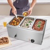 image:imageVEVOR 3Pan Commercial Food Warmer 24QT Electric Steam Table 1200W Professional Countertop Stainless Steel Buffet Bain Marie with 86185F Temp Control for Catering and Restaurants Silver