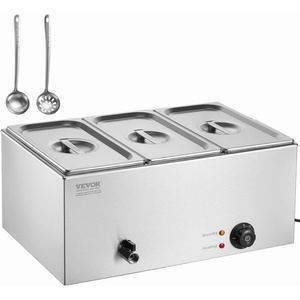 image:imageVEVOR 3Pan Commercial Food Warmer 24QT Electric Steam Table 1200W Professional Countertop Stainless Steel Buffet Bain Marie with 86185F Temp Control for Catering and Restaurants Silver
